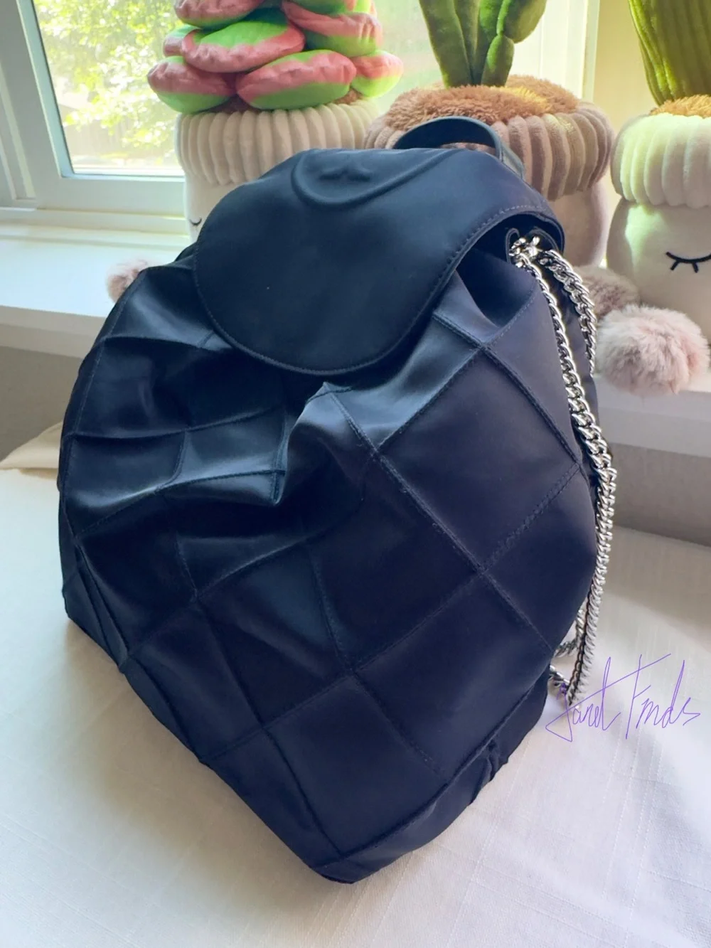 New with Nordstrom Tag🎒Tory Burch Black Fleming Diamond Quilting Nylon Backpack